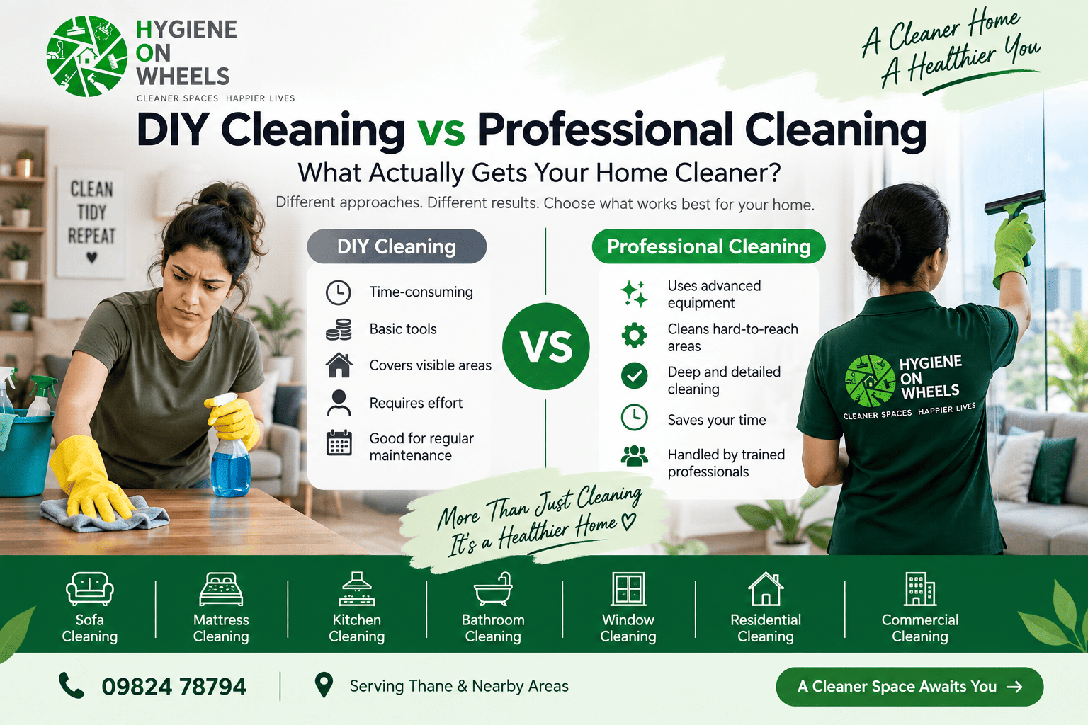 DIY cleaning vs professional cleaning services in Thane for home cleaning